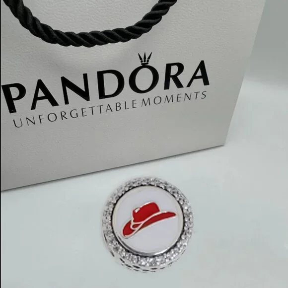 Pandora Calgary Red Cowboy hat Bead Charm Travel Button S925 Silver with box